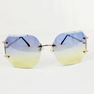 Retro Chic Silver Rimless Butterfly Shades Yellow Gradient Sunglasses ES1103